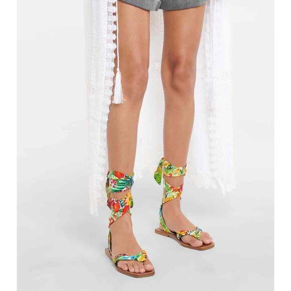 Christian Louboutin Niloofar Flat Satin Lace Up Tie Floral Multicolor Sandal 36 - Picture 3 of 12